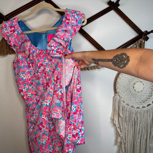 Lilly Pulitzer Linwood Aura Pink Baby Bloomer Floral Ruffle Romper - Picture 4 of 7